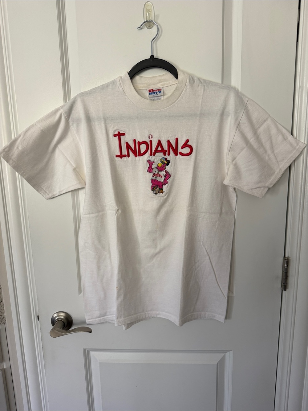 Kids White Short Sleeve Tee with Red 'Indians' Graphic